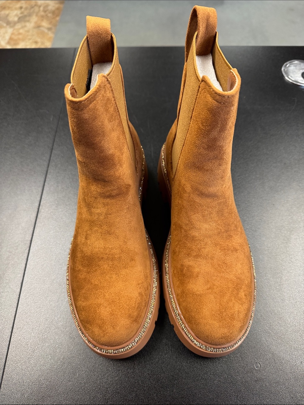 Women's Suede Chelsea Ankle Boots in Cognac Tan